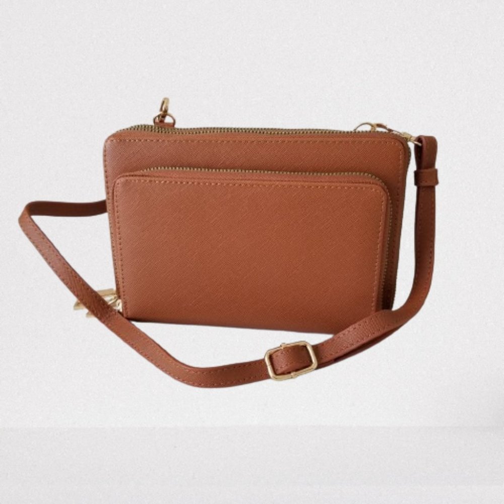 New! Brown Faux Leather Wallet/Crossbody/Shoulder Purse w/Adj. Strap